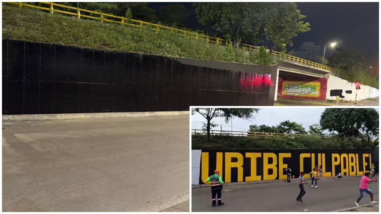 Polémica en Cartagena porque borraron mural que decía “Uribe culpable”