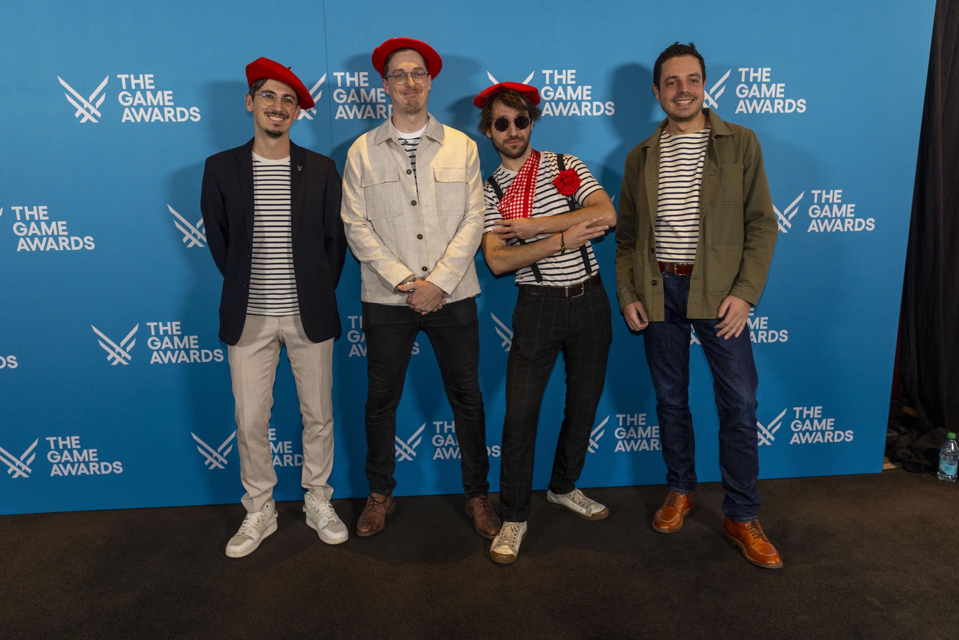LOS ANGELES (United States), 12/12/2025.- (L-R) Tom Guillermin, Nicholas Maxsom Francombe, Guillaume Broche and Francois Meurisse arrive to The Game Awards at the Peacock Theater in Los Angeles, California, USA, 11 December 2025. The Game Awards recognizes creative and technical excellence in the global video game industry. EFE/EPA/JILL CONNELLY

