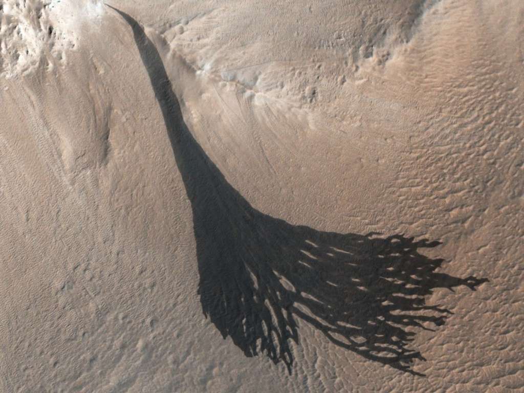 Las rayas, observadas por primera vez a lo largo de los acantilados y las paredes de los cráteres de Marte por la misión Viking de la NASA en 1976.