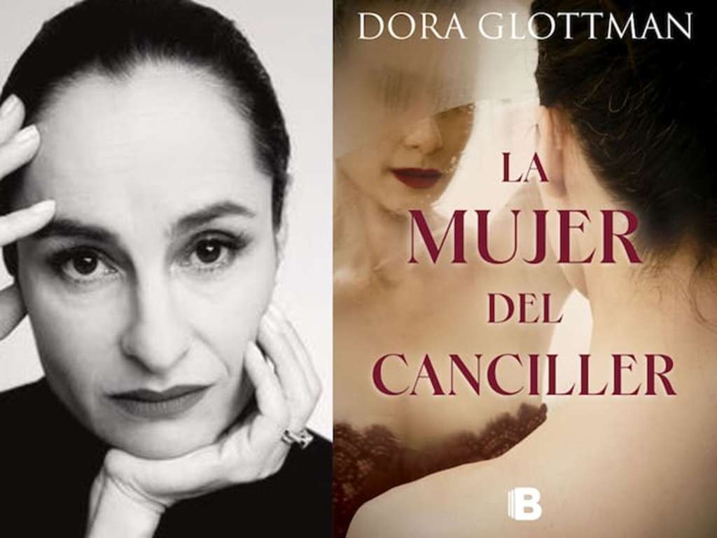 Dora Glottman y la portada de su primera novela.