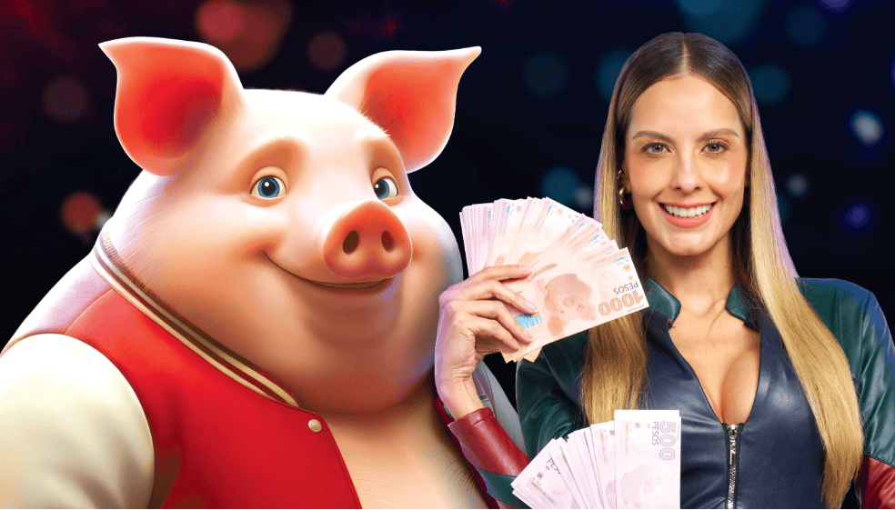 Laura Acuña junto a Fortunato, el marranito de 'La danza de los millones' (Caracol Televisión, 2025).