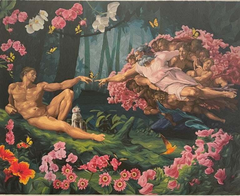 Nacimiento, 2021. Plastilina sobre madera. 120x150 cm.