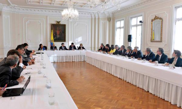 El presidente Juan Manuel Santos en una de las reuniones con los miembros del Consejo Gremial Nacional para hablar de la implementación del Acuerdo de Paz con las Farc.
/ SIG