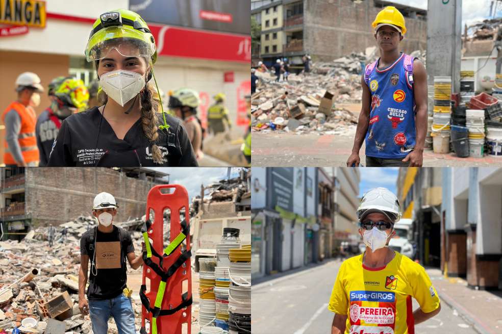 Voluntarios que hacen parte de las labores de búsqueda y rescate en Pereira.