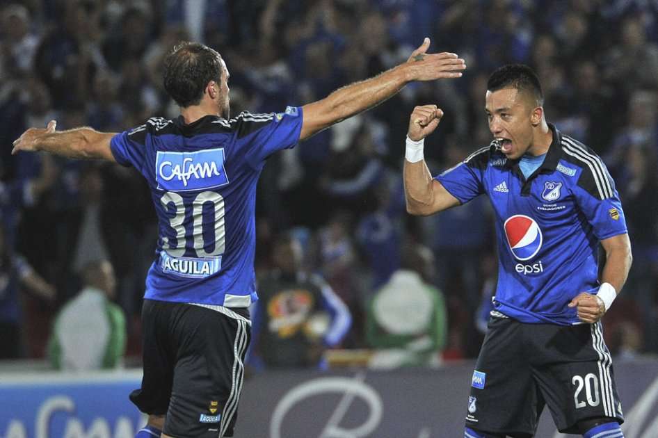 Fernando Uribe celebra el segundo tanto en el triunfo contra Boyacá Chicó. Foto: Luis Ángel