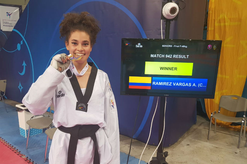 Andrea Ramírez se coronó campeona de la Copa Presidente de Taekwondo disputada en Grecia.