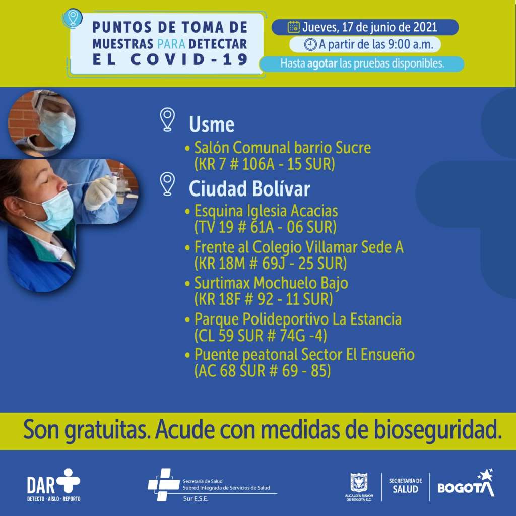 Pruebas COVID-19 en Bogotá: estos son los puntos para este jueves 17 de junio