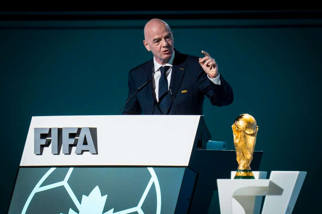 Vancouver (Canada), 01/05/2026.- FIFA President Gianni Infantino speaks at the podium during the 76th FIFA Congress 2026 in Vancouver, Canada, 30 April 2026. EFE/EPA/BOB FRID