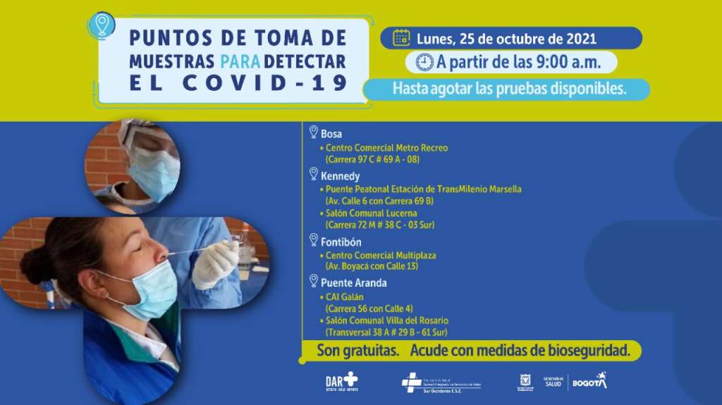 ¿Dónde hay pruebas gratuitas contra Covid-19 este lunes en Bogotá?