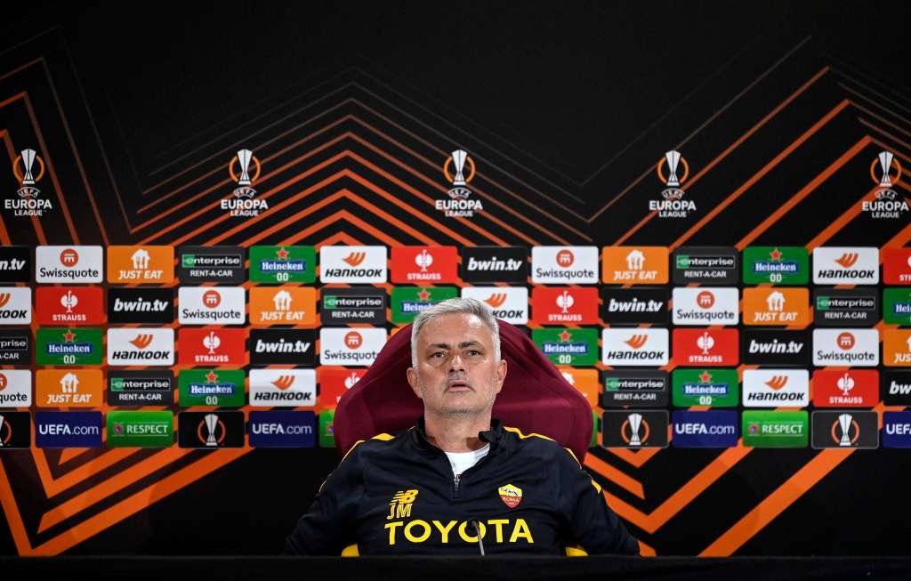 Rome (Italy), 25/05/2023.- AS Roma head coach Jose Mourinho attends a press conference at Roma's headquarters in Trigoria, Rome, Italy 25 May 2023, during the club's Media Day in relation to the UEFA Europa League final. AS Roma will face Sevilla FC on 31 May in the UEFA Europa League final in Budapest. (Italia, Roma) EFE/EPA/Riccardo Antimiani