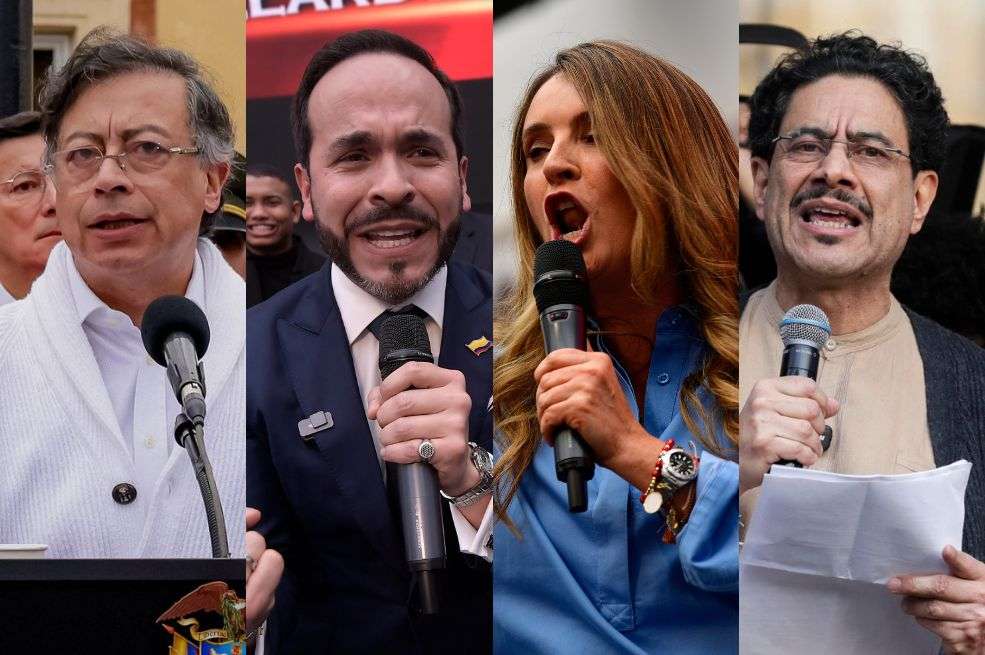 El presidente Gustavo Petro, los candidatos Abelardo de la Espriella e Iván Cepeda.