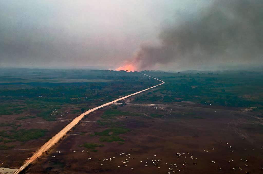 (FILES) An aerial view of a forest fire in the Encontro das Aguas park in the Pantanal wetlands in Porto Jofre, Mato Grosso State, Brazil, on November 19, 2023.