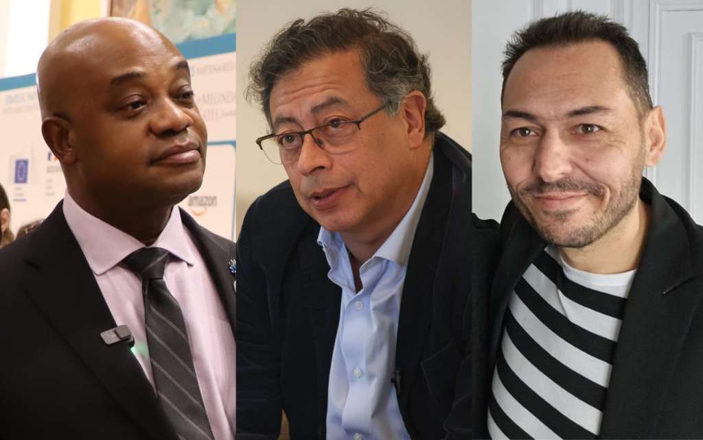 Canciller Luis Gilberto Murillo, presidente Gustavo Petro y autor de Matarife, Daniel Mendoza.