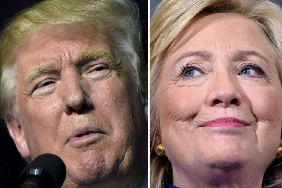 Donald Trump durante un debate en Virginia y Hillary Clinton en Orlando. /AFP