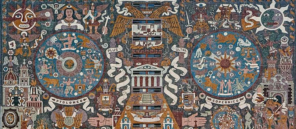 Imagen del edificio de la biblioteca central de la UNAM, con el mural de Juan O'Gorman como emblema. / Cortesía