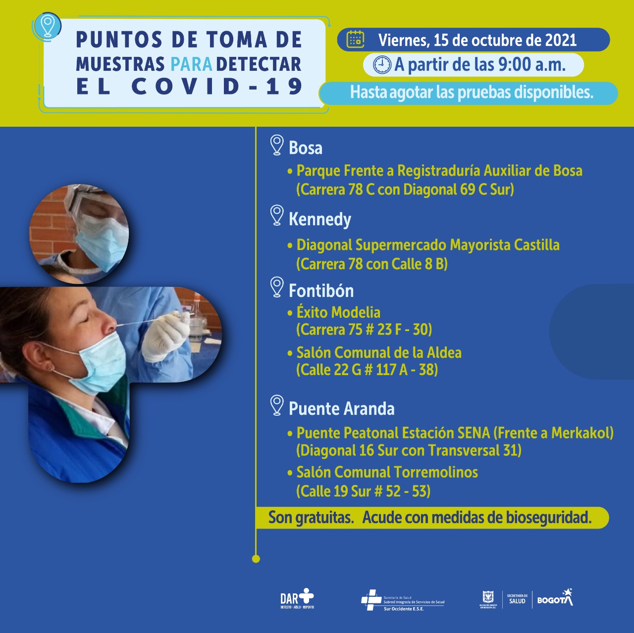 ¿Dónde hay pruebas gratuitas para Covid-19 este viernes en Bogotá?