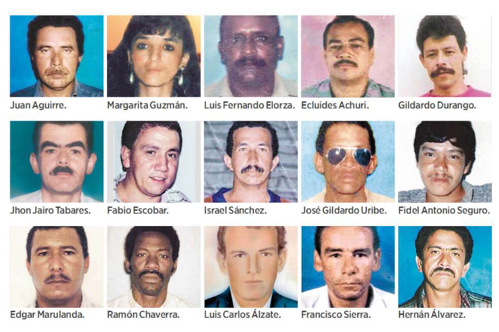 Estos son 15 de los 35 integrantes de Sintraofan, y dos familiares, asesinados por paramilitares entre 1994 y 2007. / Particular