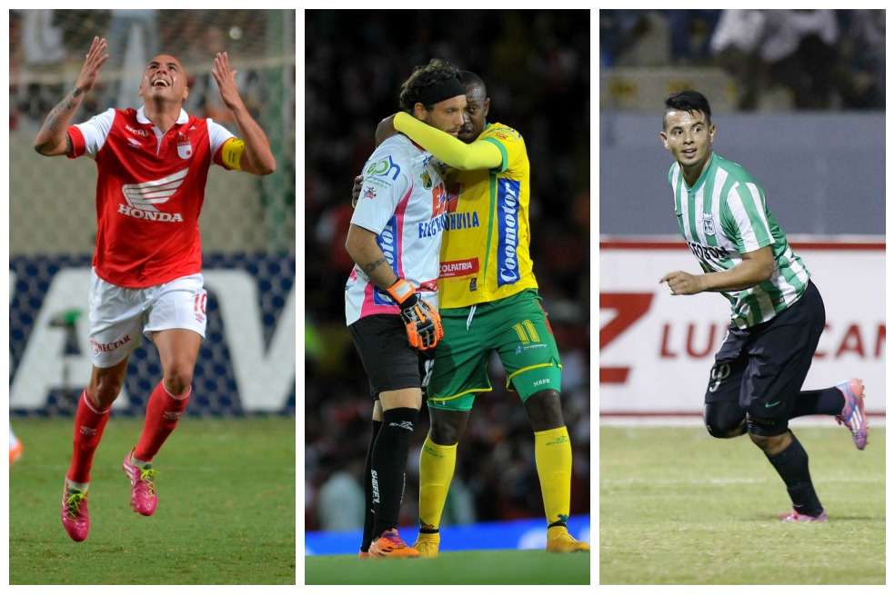 Ómar Pérez regresará a la titular de Santa Fe. / AFP Ernesto Hernández y Juan Fernando Caicedo. Edwin Cardona, 10 de Atlético Nacional. / EFE
