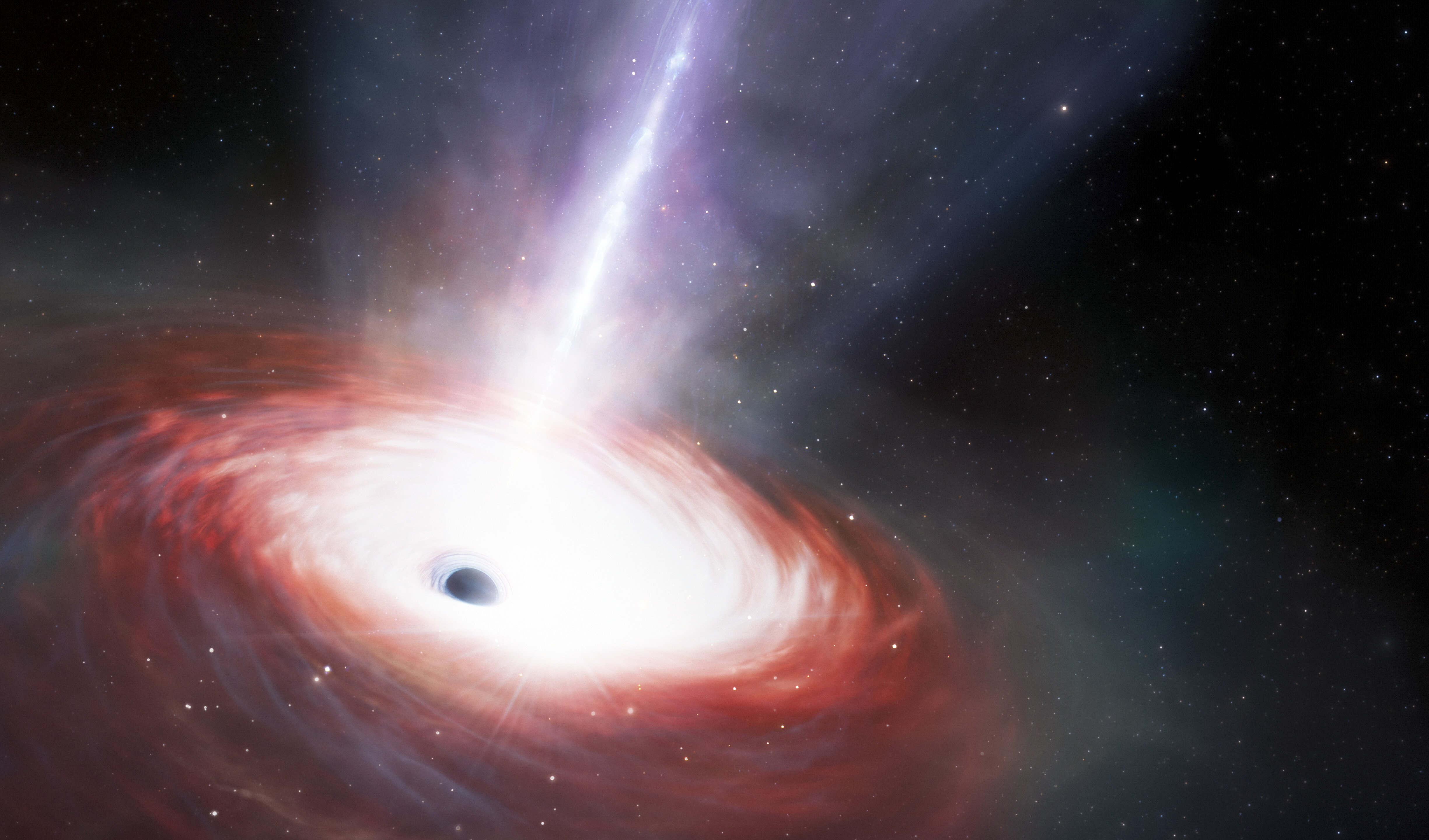 BARCELONA, 04/11/2024.- Ilustración artística que muestra una galaxia enana roja de principios del Universo que alberga en su centro un agujero negro que se alimenta de materia a un ritmo extremo, 40 veces superior al límite teórico, según el hallazgo descrito hoy en la revista Nature Astronomy. Un equipo internacional de astrónomos en el que se encuentran miembros del Instituto de Ciencias del Espacio y el Instituto de Estudios Espaciales de Cataluña ha descubierto un agujero negro supermasivo de baja masa que parece estar consumiendo materia a una velocidad cuarenta veces superior al límite teórico en el universo temprano. EFE/J. Da Silva/m. Zamani/NOIRLab/NSF/AURA - CRÉDITO OBLIGATORIO SOLO USO PERMITIDO PARA ILUSTRAR LA NOTICIA QUE APARECE EN EL PIE DE FOTO SÓLO USO EDITORIAL