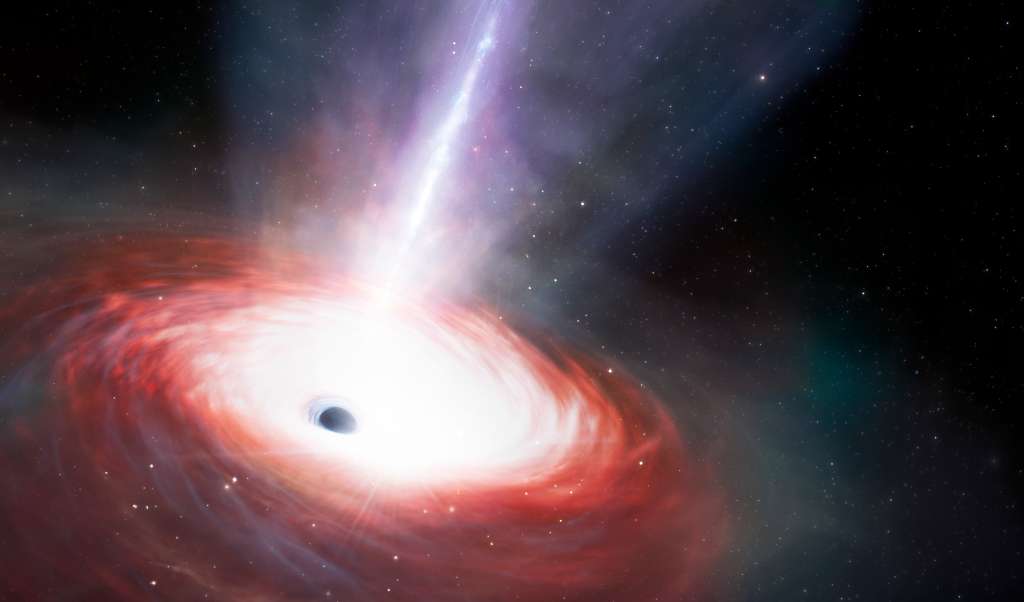 BARCELONA, 04/11/2024.- Ilustración artística que muestra una galaxia enana roja de principios del Universo que alberga en su centro un agujero negro que se alimenta de materia a un ritmo extremo, 40 veces superior al límite teórico, según el hallazgo descrito hoy en la revista Nature Astronomy. Un equipo internacional de astrónomos en el que se encuentran miembros del Instituto de Ciencias del Espacio y el Instituto de Estudios Espaciales de Cataluña ha descubierto un agujero negro supermasivo de baja masa que parece estar consumiendo materia a una velocidad cuarenta veces superior al límite teórico en el universo temprano. EFE/J. Da Silva/m. Zamani/NOIRLab/NSF/AURA - CRÉDITO OBLIGATORIO SOLO USO PERMITIDO PARA ILUSTRAR LA NOTICIA QUE APARECE EN EL PIE DE FOTO SÓLO USO EDITORIAL