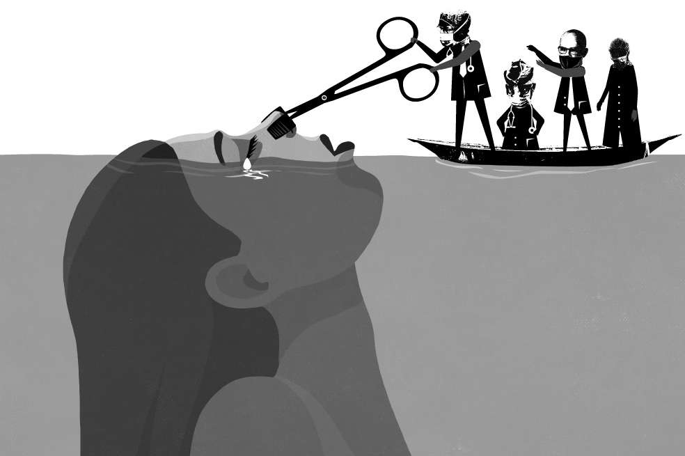 Según un informe de La Mesa por la Vida y la Salud de las Mujeres, durante la pandemia aumentaron las fallas en el traslado y la remisión de las mujeres y niñas que necesitaban acceder a un aborto legal. / Ilustración: Jonathan Bejarano