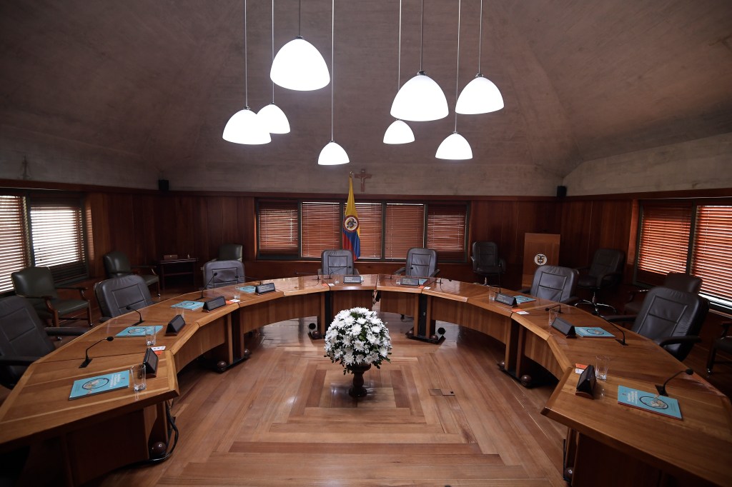 Magistrados de La Corte Constitucional durante sala plena, estaban presentes:Antonio José Lizarazo, Alberto Rojas Ríos, Gloria Stella Ortiz, Paola Meneses Mosquera, Jorge Enrique Ibáñez, Alejandro Linares, Cristina Pardo Schlesinger y Diana Fajardo Rivera.