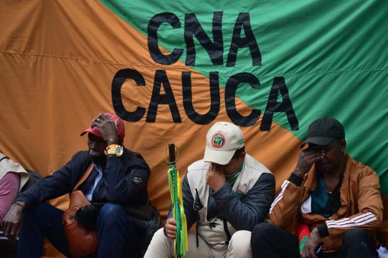 Miembros del Coordinador Nacional Agrario (CNA) del Cauca durante la audiencia pública.