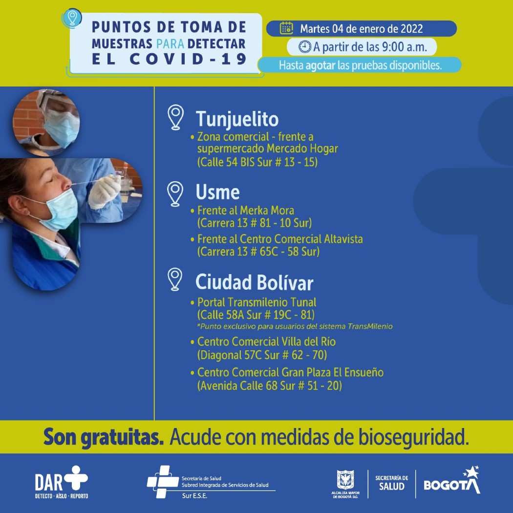 Pruebas covid-19 sur de Bogotá.