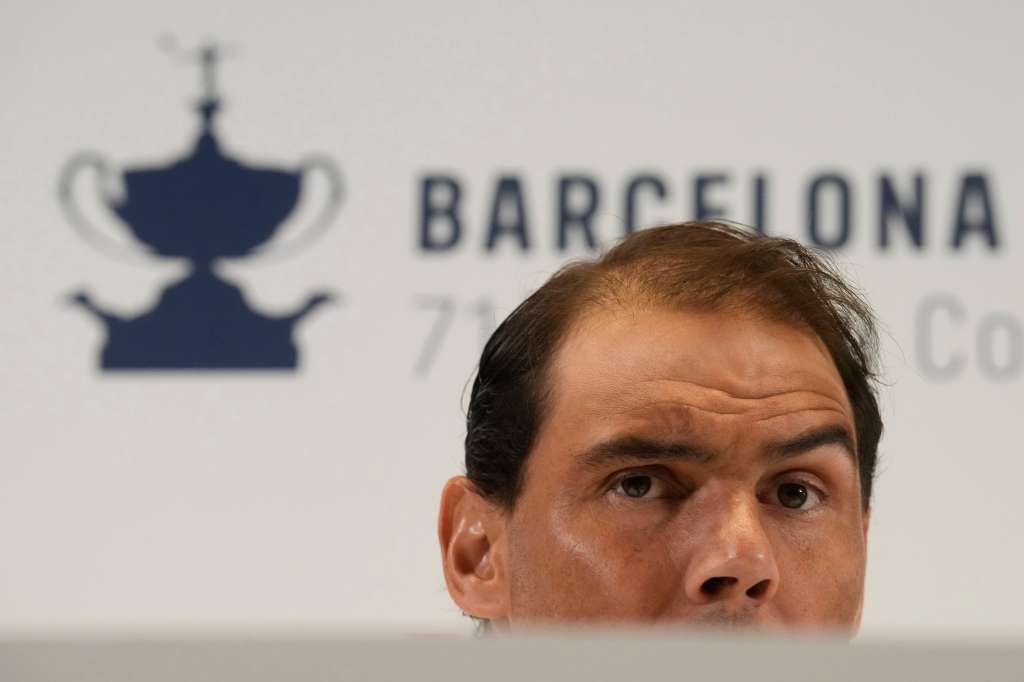 GRAFCAT2860. BARCELONA (ESPAÑA), 15/04/2024.- El tenista español Rafael Nadal, durante la rueda de prensa que ha ofrecido este lunes después de completar su último entrenamiento en el RCT Barcelona-1899, antes de debutar este martes ante el italiano Flavio Colbolli. Rafael Nadal desde donde afirmó tener la sensación de que esta edición del Barcelona Open Banc Sabadell-Trofeo Conde de Godó, torneo que ha ganado hasta en doce ocasiones, será la última que dispute en su carrera.EFE/ Enric Fontcuberta