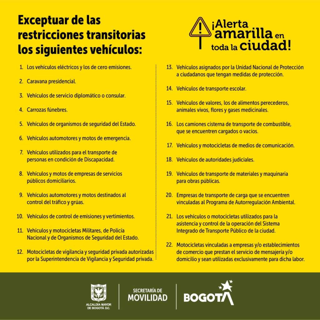 Cortesía SDMCortesía SDMEn el caso de los vehículos de transporte de carga (de modelos superiores a 10 años) tendrán restricción para circular de lunes a viernesdesde las 6:00 a.m. hasta las 12:00 m., y desde las 5:00 p.m. hasta las 10:00 p.m. De igual forma, los sábados, domingos y festivos desde las 5:00 a.m. hasta las 9:00 p.m. dependiendo del rotativo del último dígito de la placa del vehículo de la siguiente forma: