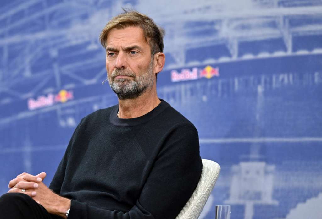 (FILES) Jurgen Klopp, then presented as Red Bull's new "Global Head of Soccer", looks on during an interview at a press conference in Salzburg, Austria on January 14, 2025.