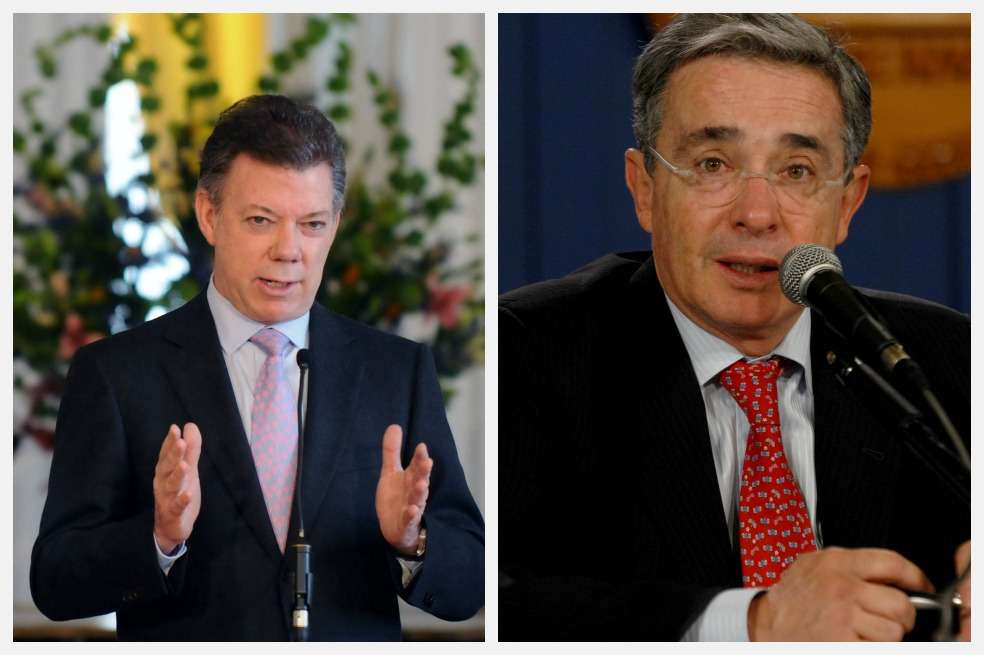 El presidente Juan Manuel Santos, Álvaro Uribe Vélez./ Archivo