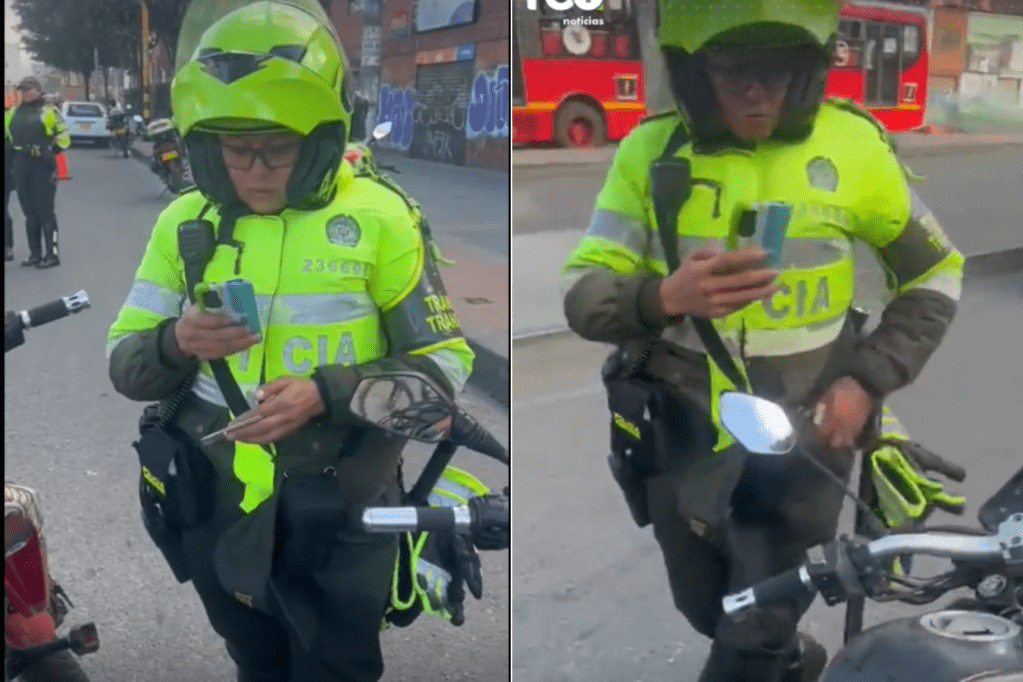 La uniformada, identificada como Jennifer Zulay Sánchez, dice que se realiza el procedimiento porque la moto "tiene muchos stickers".