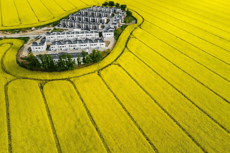 Categoría vista aérea:
Un pequeño asentamiento construido en medio de campos de la planta colza en las afueras de Swidnica, Polonia. Fue tomada por Agnieszka Wieczorek.