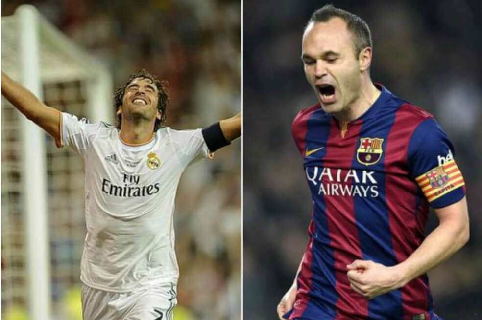 Raúl González Blanco, histórico del Real Madrid, y Andrés Iniesta, uno de los mejores futbolistas que ha tenido el Barcelona. / Archivo