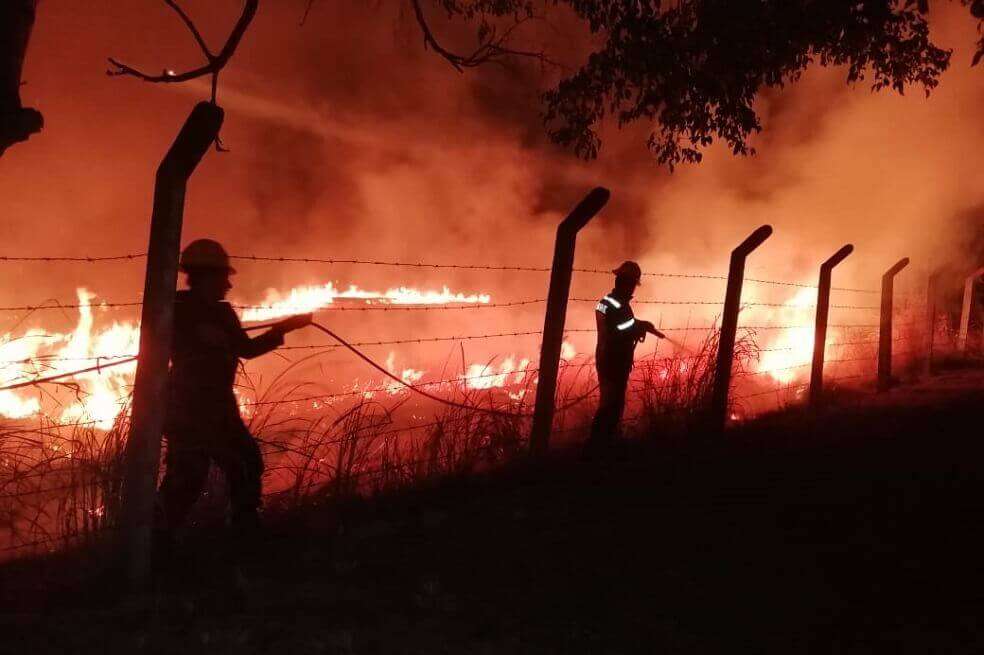 En Nimaima, Cundinamarca, los incendios consumieron más de 100 hectáreas, algunas de estas destinadas al cultivo de cañaduzales. / Bomberos Cundinamarca