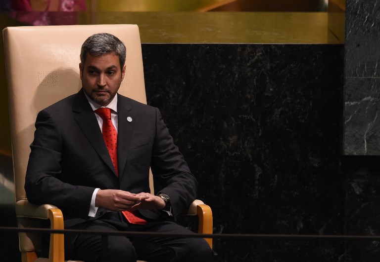 El presidente paraguayo Mario Abdo Benítez en el Debate General de la 73ª sesión de la Asamblea General en las Naciones Unidas el 25 de septiembre de 2018 en Nueva York.