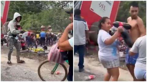 Saquearon camión de gaseosas tras volcarse en la vía Ciénaga-Santa Marta