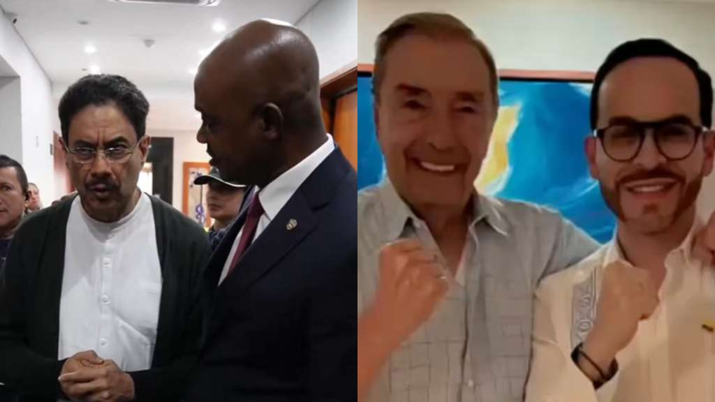 Iván Cepeda con Luis Gilberto Murillo y Fuad Char con Abelardo de la Espriella.