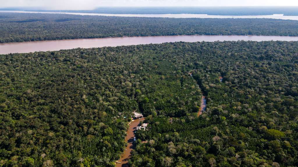 AME8711. BELÉM (BRASIL), 05/04/2023.- Fotografía aérea que muestra un área de la selva amazónica, el 4 de abril de 2023, en el estado de Pará (Brasil). El estado brasileño de Pará, el que más destruye la Amazonía, quiere aprovechar la Cumbre de presidentes de los países amazónicos, de la que será anfitrión en agosto, para mostrar sus esfuerzos para detener la destrucción de la mayor selva tropical del mundo, dijo en entrevista a EFE su gobernador Helder Barbalho. EFE/ Antonio Lacerda