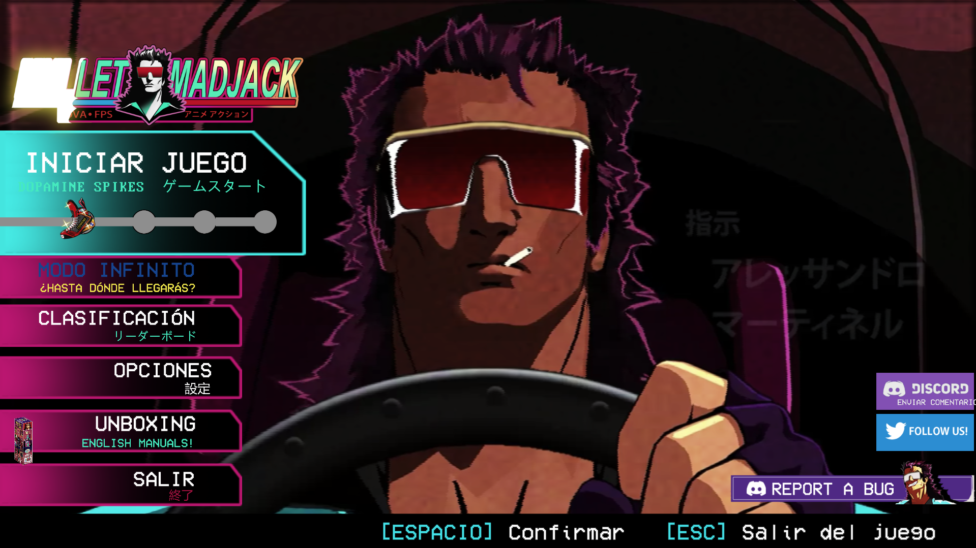 Menú de inicio del juego Mullet MadJack en la plataforma Steam.