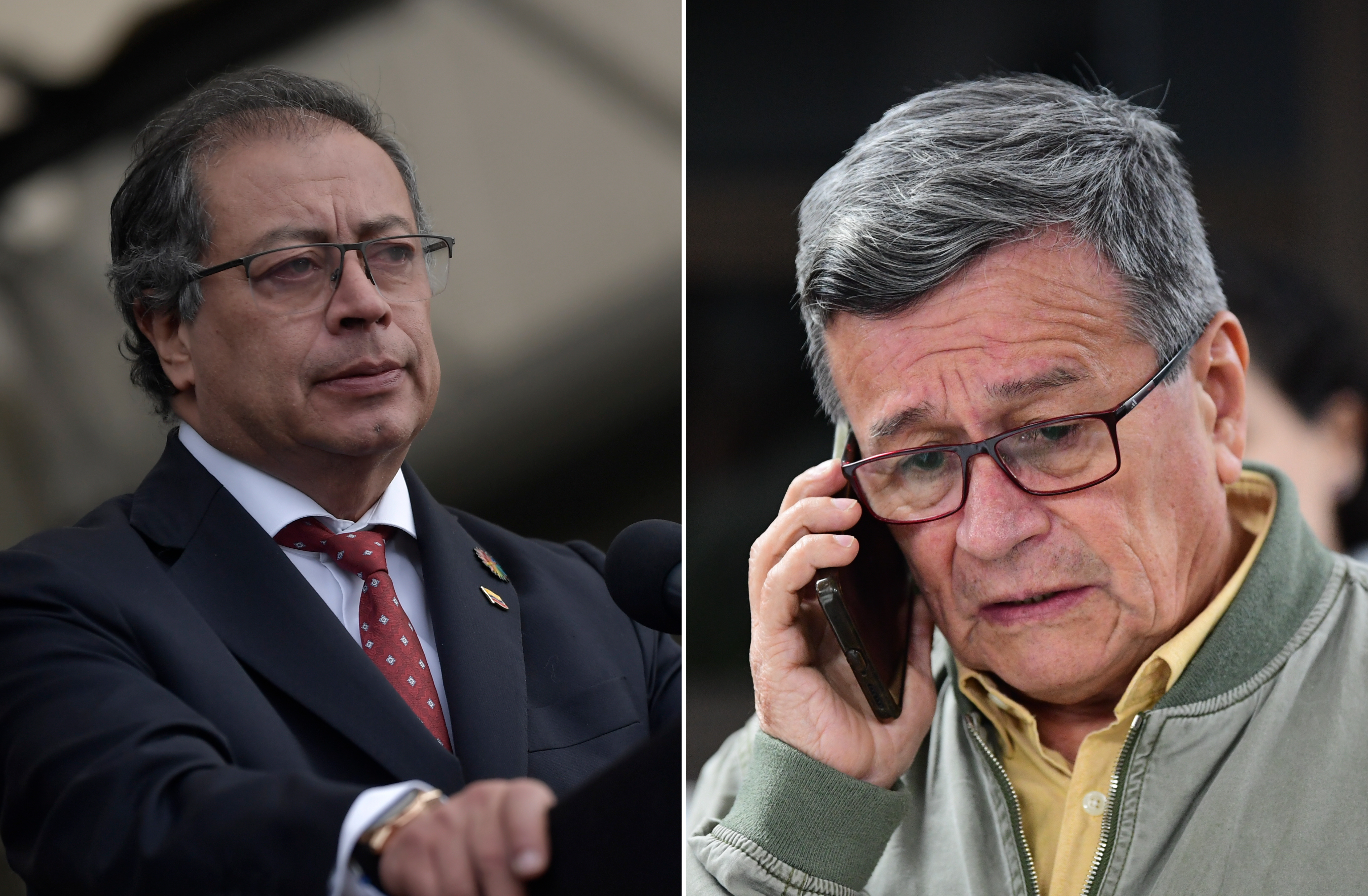 El presidente Gustavo Petro retomó diálogos con el ELN en noviembre de 2023. La guerrilla designó a Pablo Beltrán (derecha) como jefe negociador.