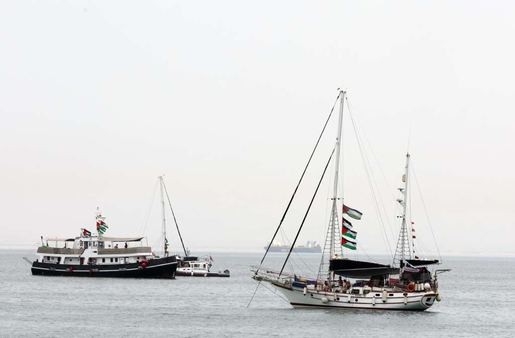 Sidi Bou Said (Tunisia), 08/09/2025.- Vessels, part of the Global Sumud Flotilla, off the coast of Sidi Bou Said, Tunisia, 08 September 2025. The flotilla, an international maritime initiative, is expected to depart from Tunis on 10 September, as part of a multi-country humanitarian effort to reach the shores of Gaza and deliver humanitarian aid. (Túnez, Túnez) EFE/EPA/MOHAMED MESSARA

