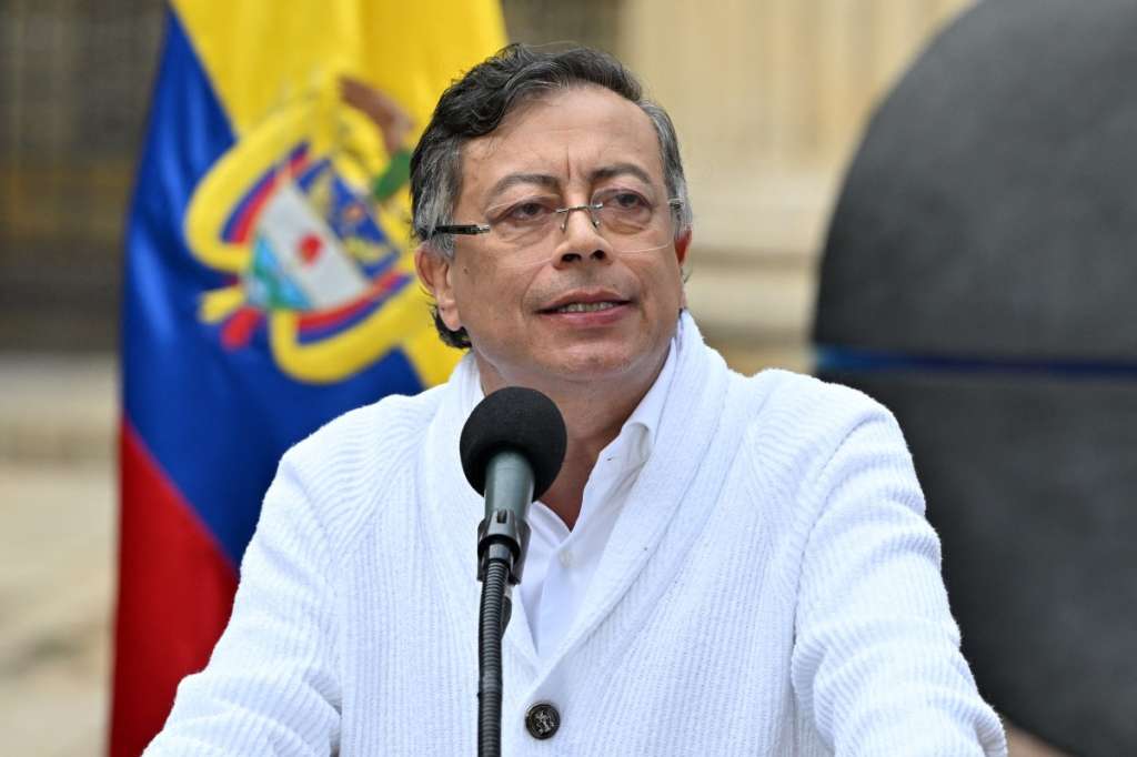 (FILES) Colombia's President Gustavo Petro speaks after casting his vote during the presidential election in Bogota on May 31, 2026.