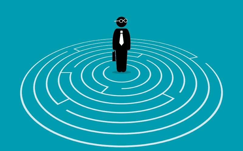 Vector artwork concept depicts challenge, finding the way out, escape, hurdles, solving issue, and solution for problem.