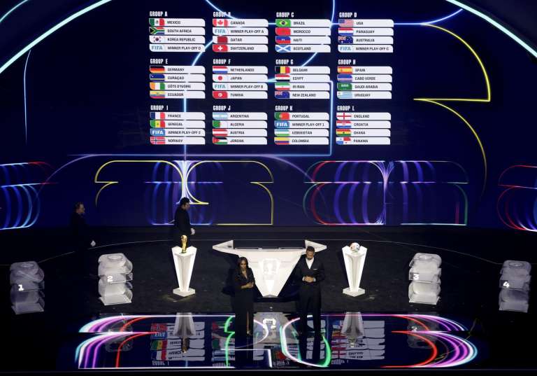 WASHINGTON (United States), 05/12/2025.- The groups are on display at the end of the FIFA World Cup 2026 Final Draw at the Kennedy Center in Washington DC, USA, 05 December 2025. (Mundial de Fútbol) EFE/EPA/SHAWN THEW