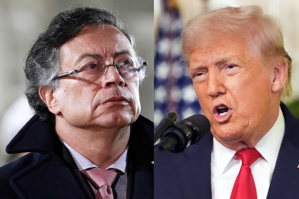 AME3132. BOGOTÁ (COLOMBIA), 07/01/2026.- Combo de fotografías de archivo que muestra al presidente de Colombia, Gustavo Petro (i), y a su homólogo de Estados Unidos, Donald Trump. Petro y Trump conversaron este miércoles por teléfono por primera vez en medio de la escalada verbal entre ambos, que se agravó el sábado pasado tras la captura del mandatario venezolano, Nicolás Maduro, en un operación estadounidense en Caracas. EFE/ Doug Mills / Pool / Carlos Ortega ARCHIVO