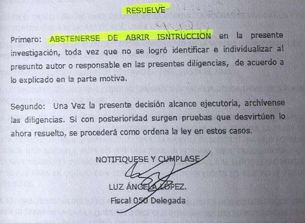 Auto inhibitorio expedido el 23 de julio del 2008, en el que la Fiscalía 050 Delegada ordena archivar el caso de la familia Manco Úsuga.