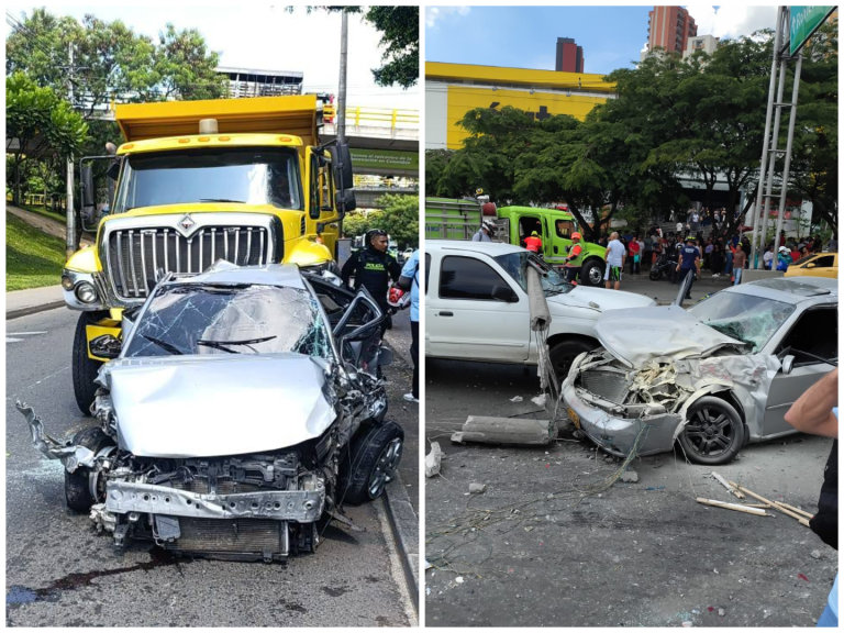 Volqueta se quedó sin frenos y provocó choque entre 12 carros, en Medellín; hay tres heridos