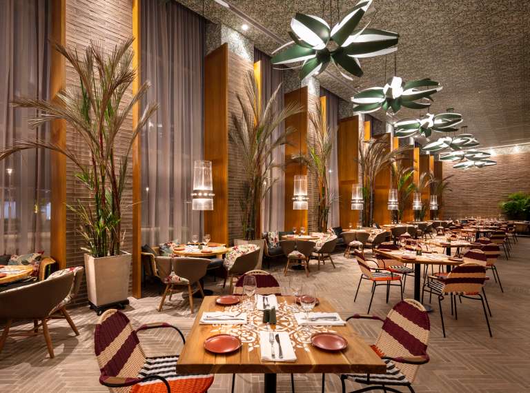 Deléitese con la oferta de ingredientes locales convertidos en platos
de alta cocina que cautivarán a visitantes y locales, en el restaurante Amira, un lugar en el que
se encuentra lo local y lo cosmopolita, lo íntimo y lo social. Ubicado
en el primer piso, está compuesto por un salón principal donde se podrá apreciar la puesta en escena de la cocina abierta, una terraza con un ambiente casual y la cava de vinos para un servicio
privado y más elaborado.